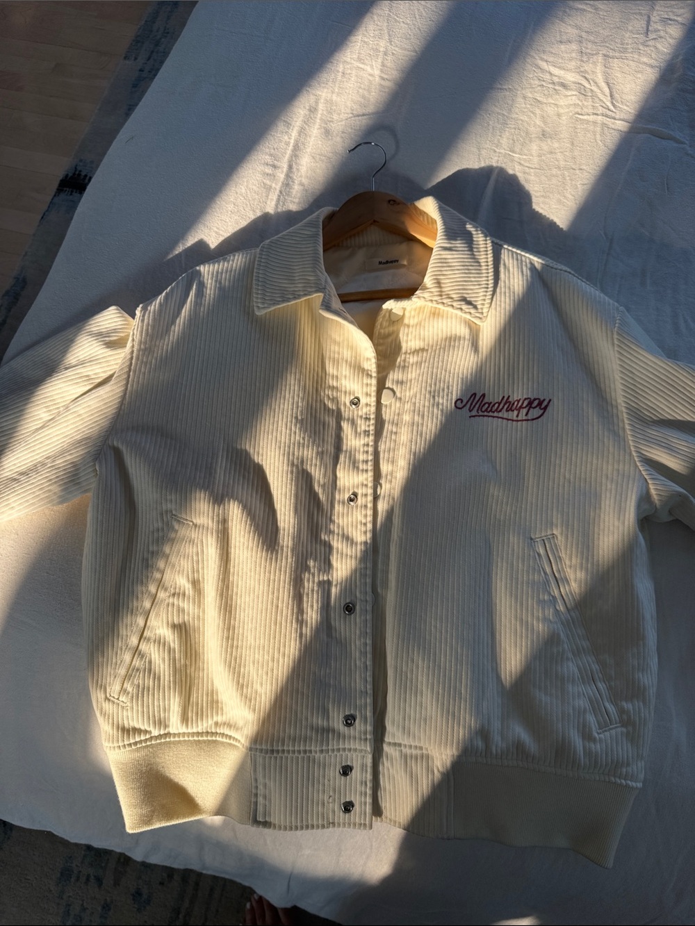 Madhappy Cream Corduroy Bomber Jacket with Maroon Logo unisex size S never worn